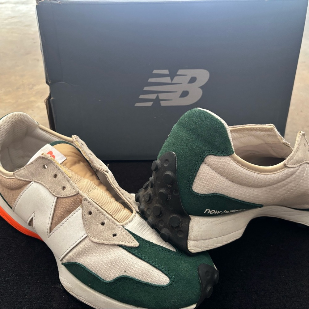 New Balance Men's Green, White, and Tan Sneakers